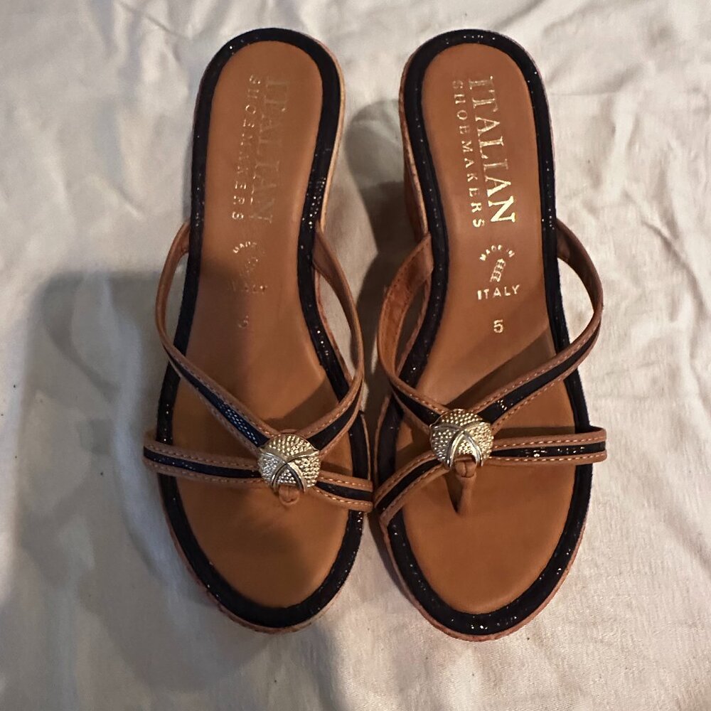 Italian Shoemaker Brown/Black Wedge Sandal